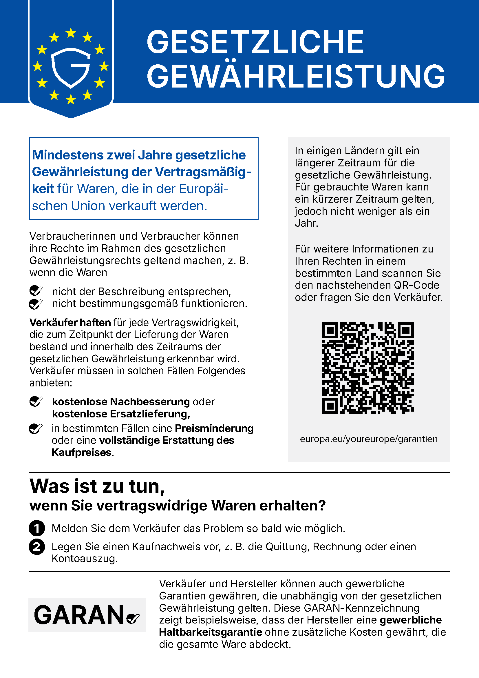 Hier finden Sie Ihre gesetzlichen Gewährleistungsrechte